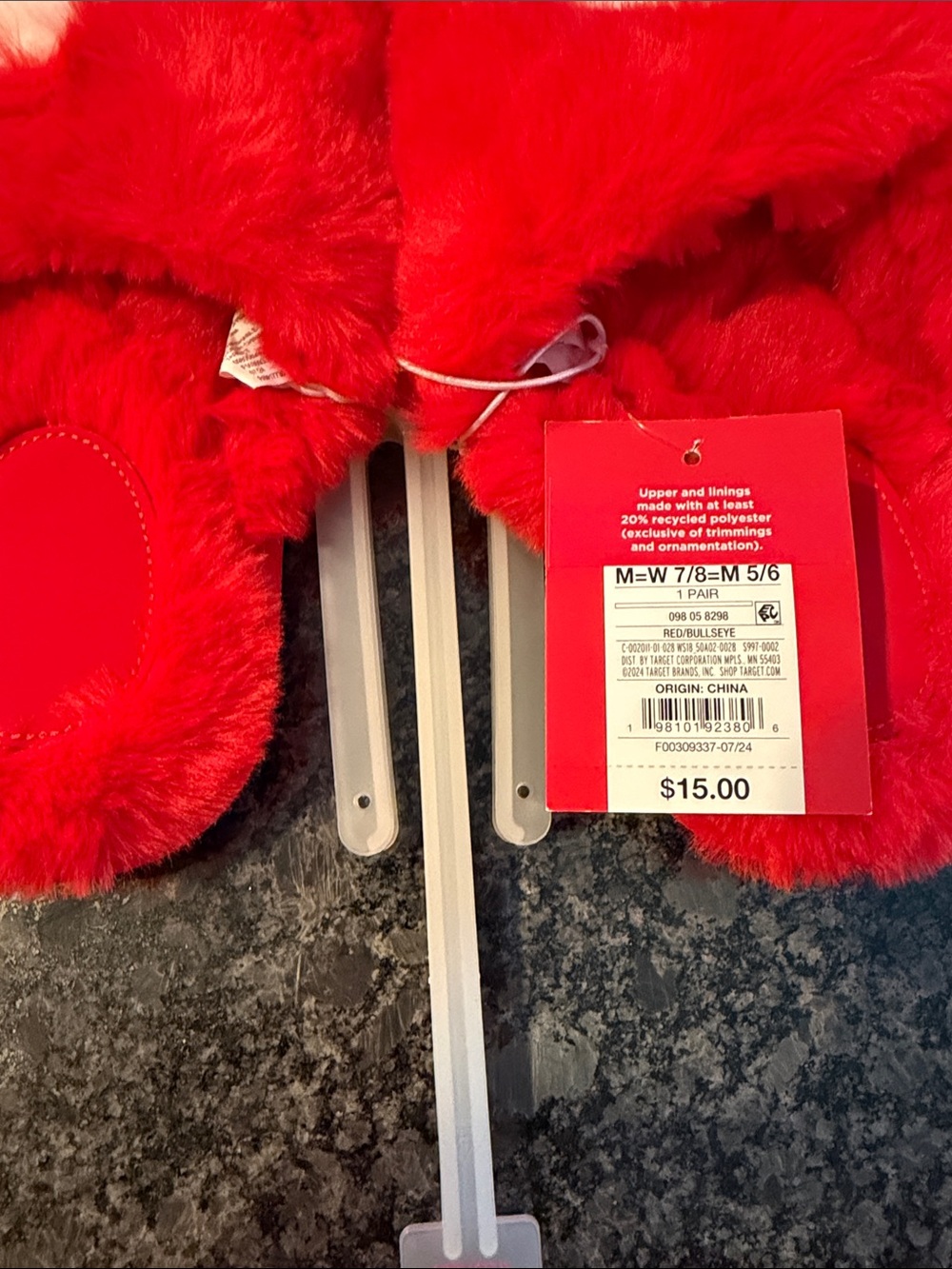 Target Red Plush Slip-On Slippers with White Target Circle - Picture 2 of 4